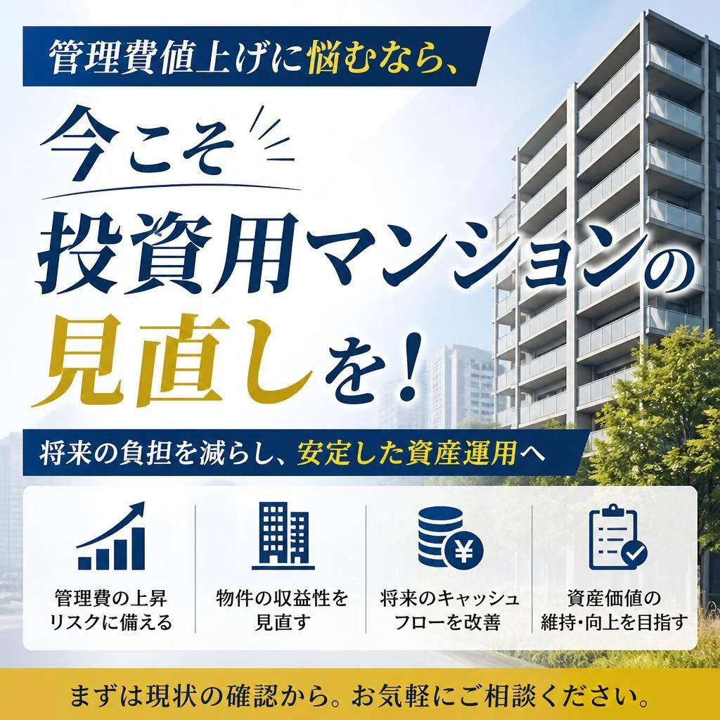 管理費値上げに悩むなら、今こそ投資用マンションの見直しを！